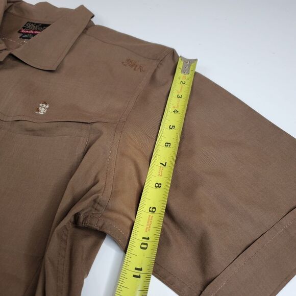 L QUIKSILVER DARK BROWN EMBROIDERED SHORT SLEEVE MEN'S DRESS SHIRT Large - Picture 4 of 16